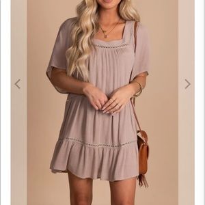 Open Mind Eyelet Detail Mini Dress - Light Brown